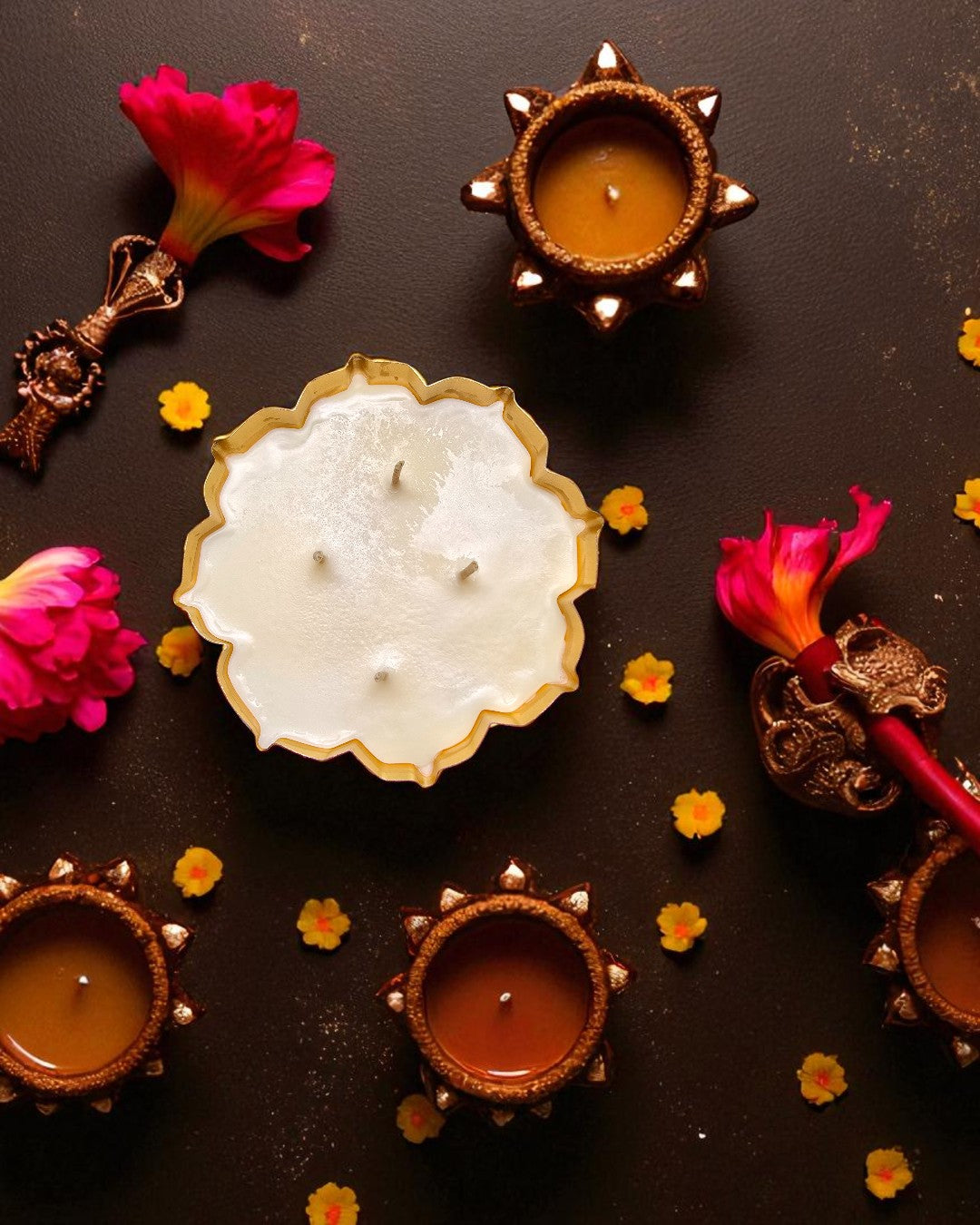 Golden Bloom – Flower-Shaped Diya Candle