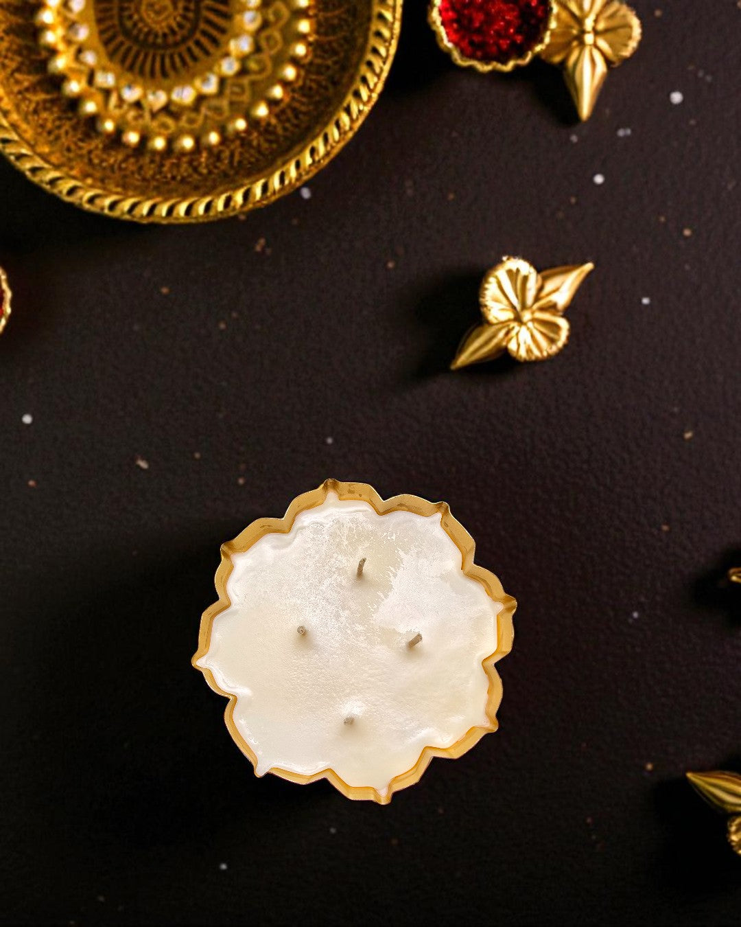 Golden Bloom – Flower-Shaped Diya Candle