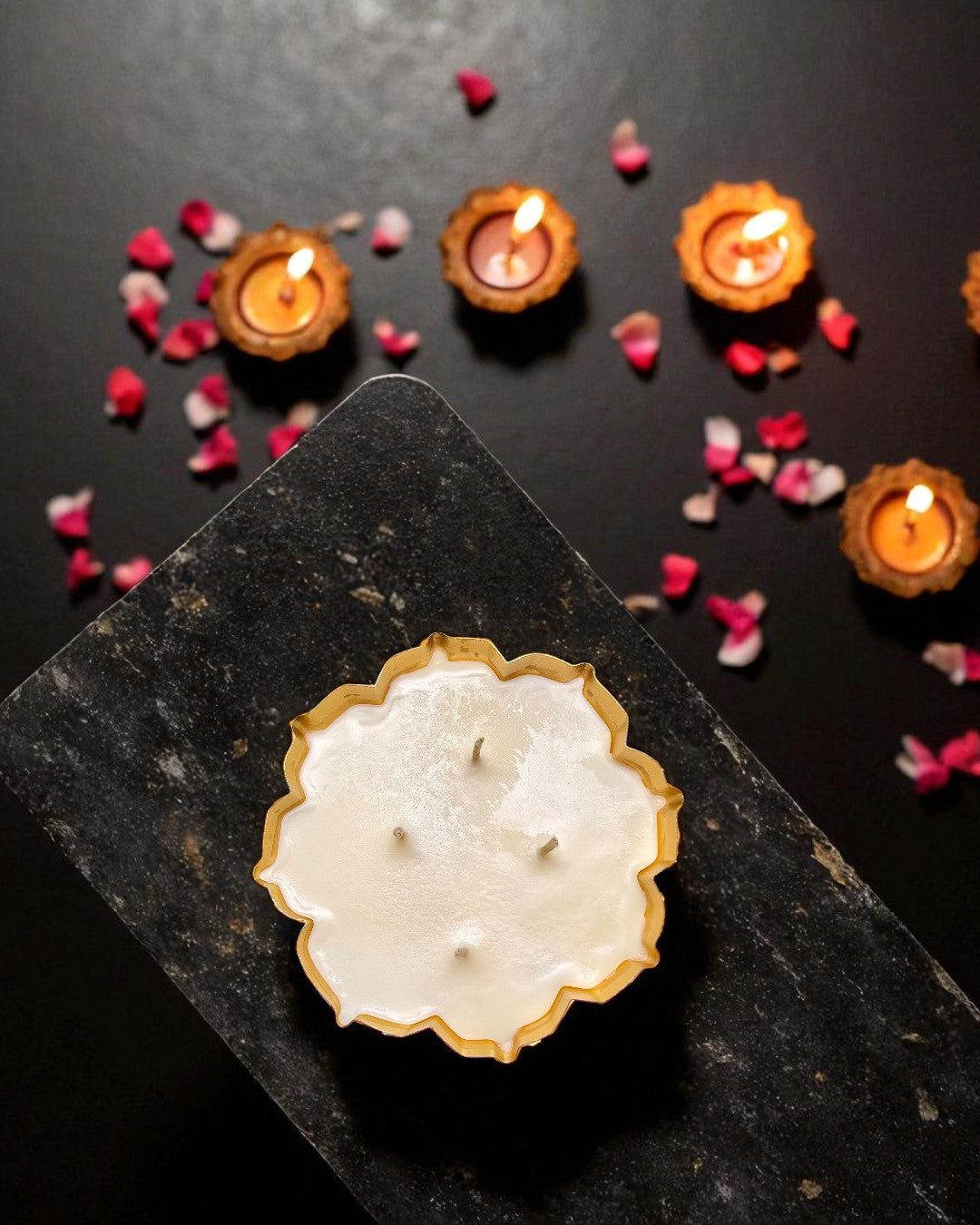 Golden Bloom – Flower-Shaped Diya Candle